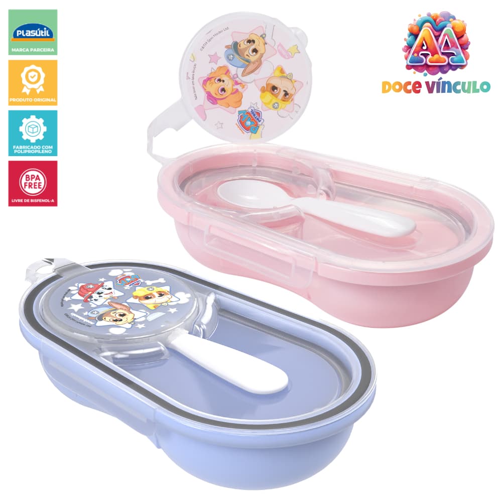 Porta Papinha Com Colher Vedação Trava Segura Patrulha Canina Baby 230ml