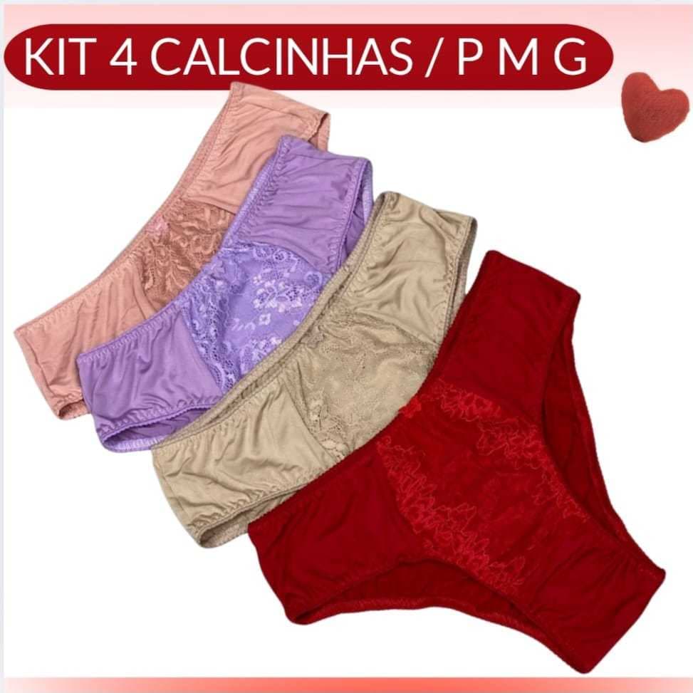 Kit 4 e kit2 Calcinha Calçola  Senhora Com Renda Cintura Alta Microfibra  Confortável P, M, G