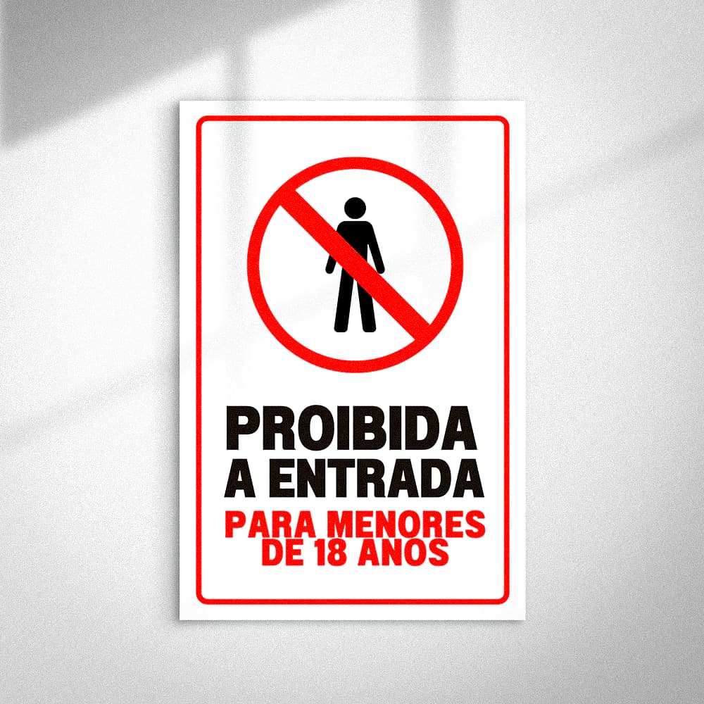 Placa Proibida a Entrada para Menores de 18 Anos • Sinalização Ambiente Interno • MDF 30x20cm