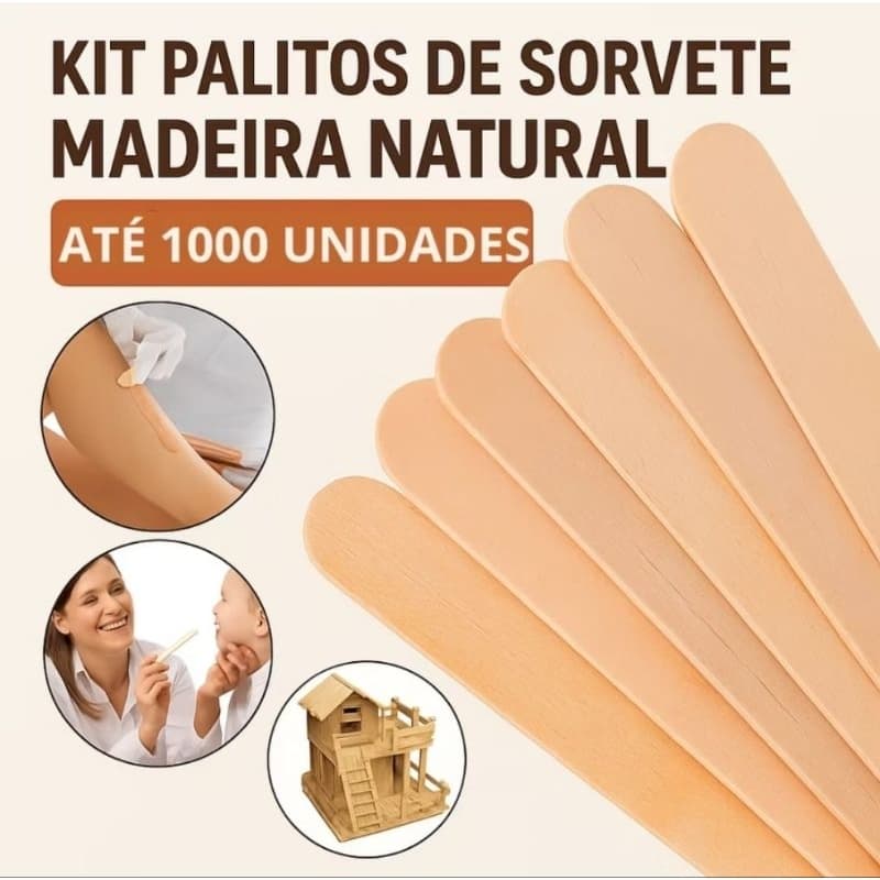 Palitos de Sorvete, Depilação, Maçã do amor, Dentista, Palitos Madeira, Artesanatos - Ponta Redonda Virgem.