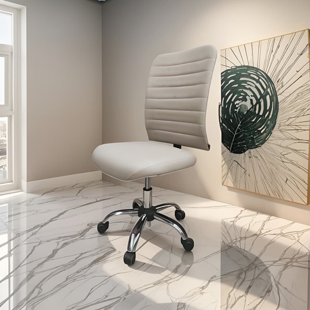 Cadeira Ergonômica Bege Escritório Home Office Secretaria NR17 Pistão a Gás Base Cromada Giratória Estofada
