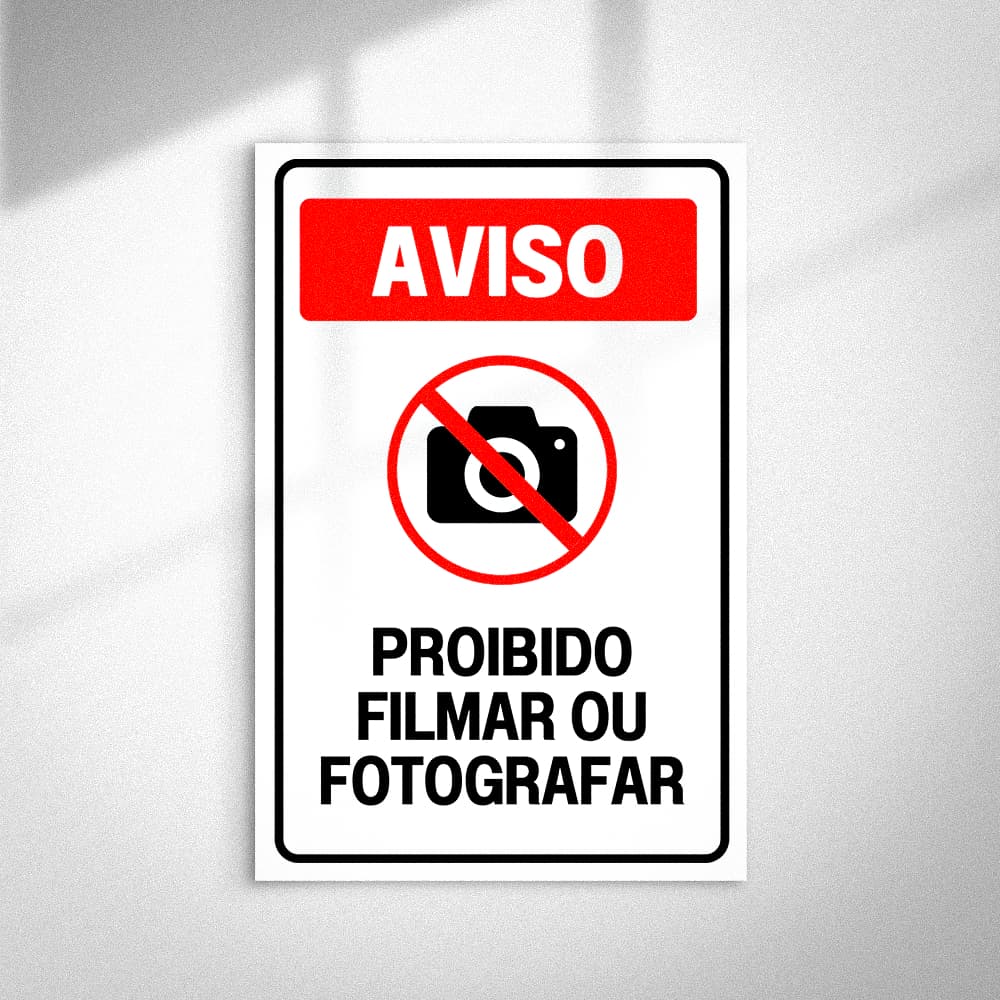 Placa Sinalização Aviso Proibido Filmar ou Fotografar 30x20cm MDF 3mm Impressão Alta Qualidade