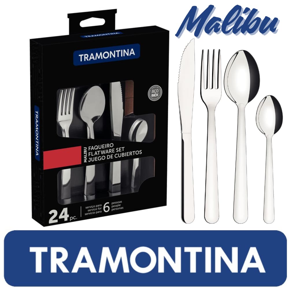 Faqueiro Tramontina Jogo de Talheres Luxo MALIBU 16 e 24 Peças Inox Cozinha Casa