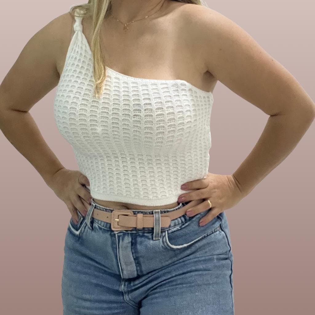 Blusa Cropped Tricot Modal Nula Manga Feminina Nó Tendência Verão Ponto Crochê Mula Manca Tricô