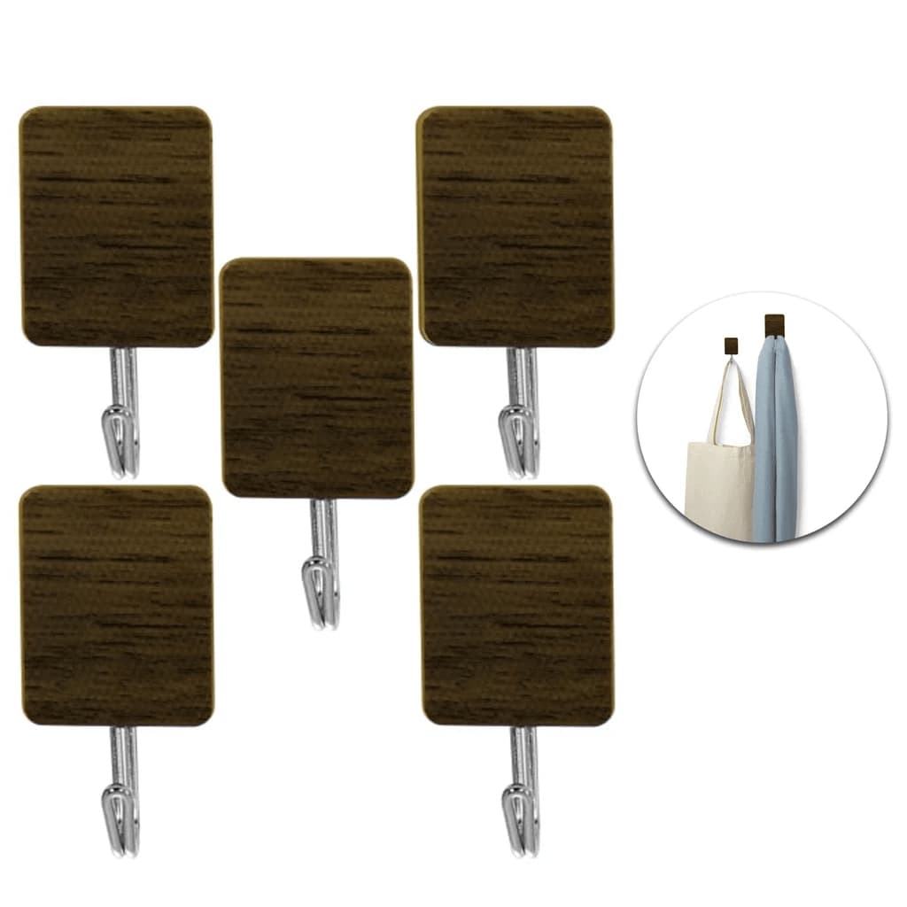 Kit 5 Ganchos Adesivos Tipo Madeira – Fixa Forte, Sem Furar, Ideal para Cozinha, Banheiro