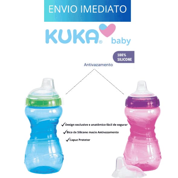 Copo Treinamento Fun Kuka Antivazamento Transição Bico Silicone Macio 330ML Menino e Menina c/capuz