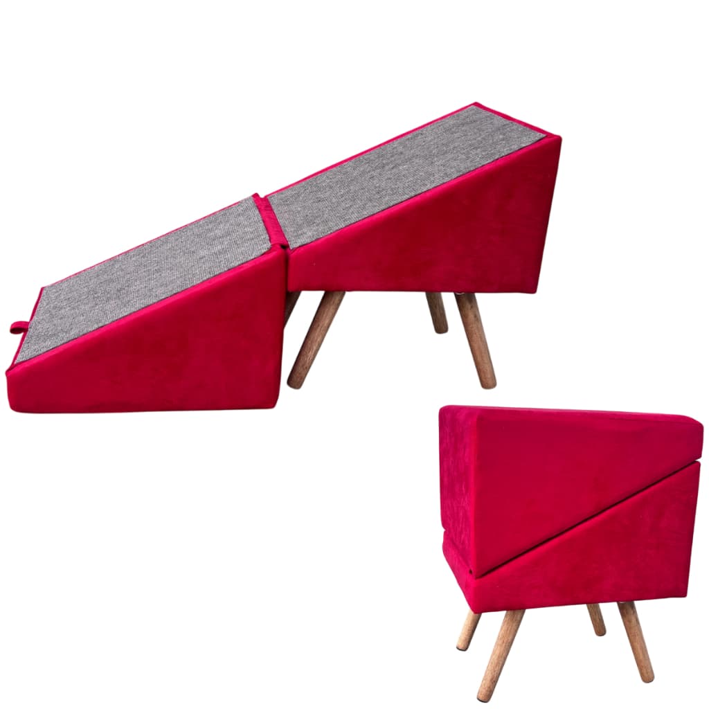 Rampa Escada Pet Movel Puff Cachorro Gato Antiderrapante Colorido decorativo vermelho