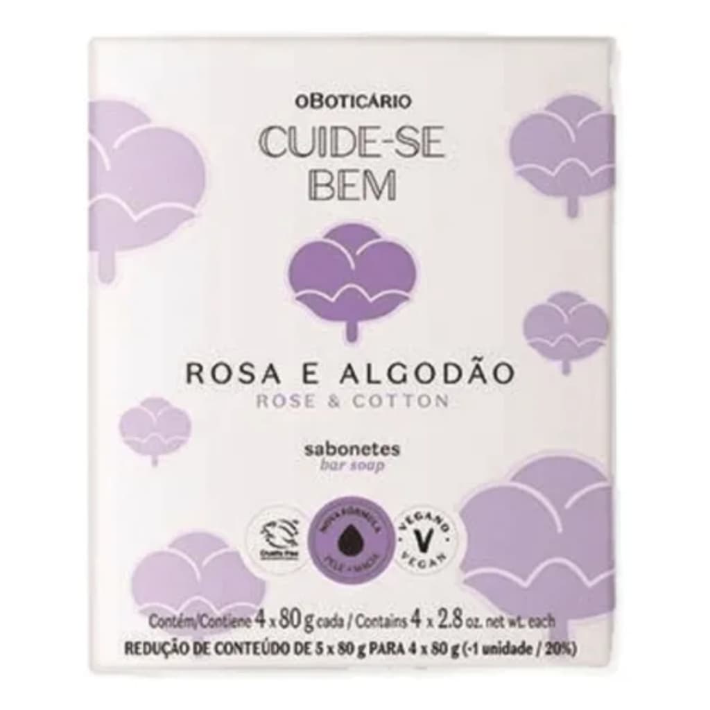 Kit Sabonetes Cuide-se Bem Rosa E Algodão 4x80g O Boticário