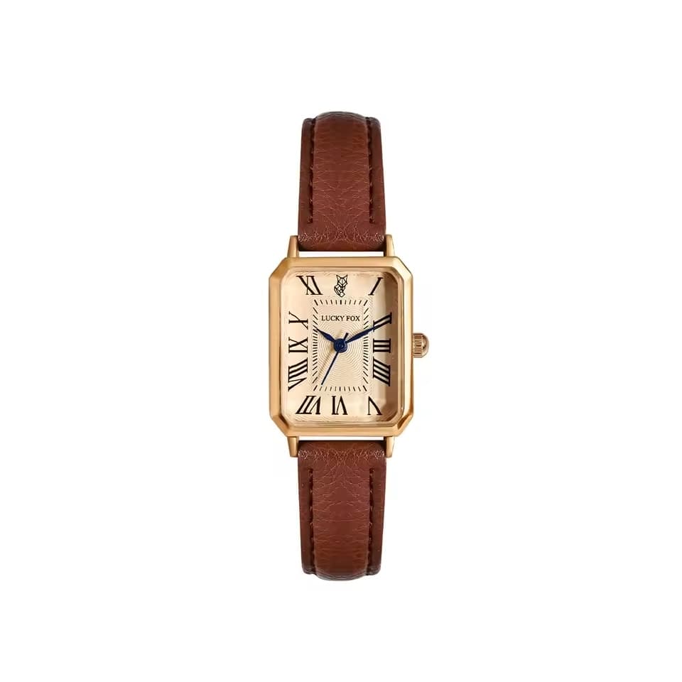 Relógio Feminino Lucky Fox Clássico Pulseira Couro Preta Mostrador Retangular Retro