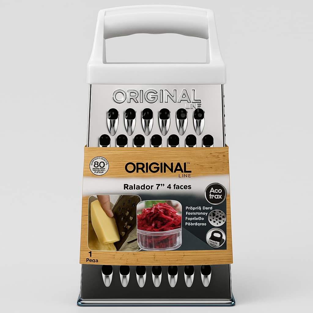 Ralador 4 Faces Inox 18cm Original Line – Legumes, Queijos e Frutas - Ralador 7" 4 Faces