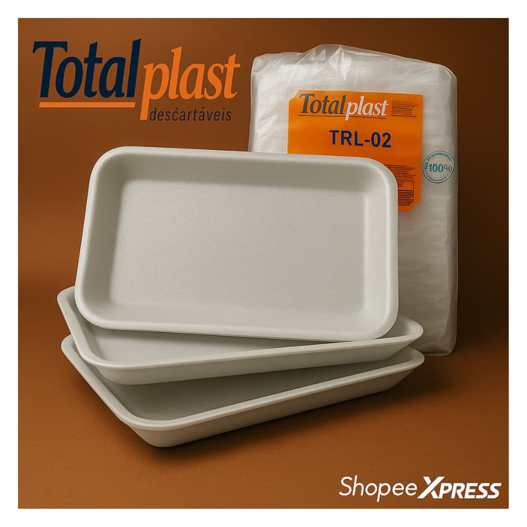 BANDEJA ISOSPOR RASA B2 21CM X 14 CM TOTALPLAST BRANCAMEDIDA MAIS USADA