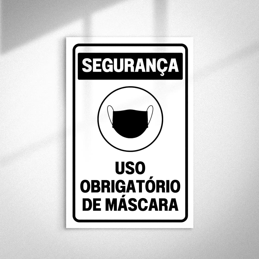 Placa Uso Obrigatório de Máscara • Segurança • Sinalização Ambiente Interno • MDF 30x20cm