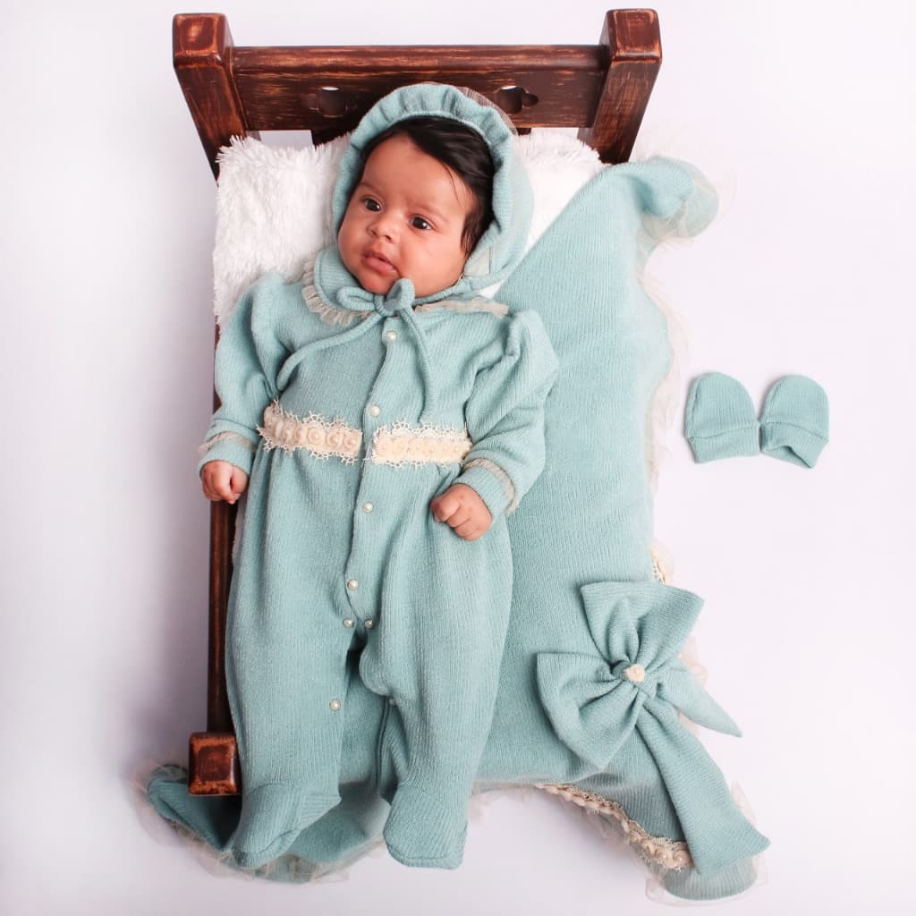 Saída Maternidade Menina Charlotti com Pérola Tricot 04 Peças Roupa de Bebê Menina