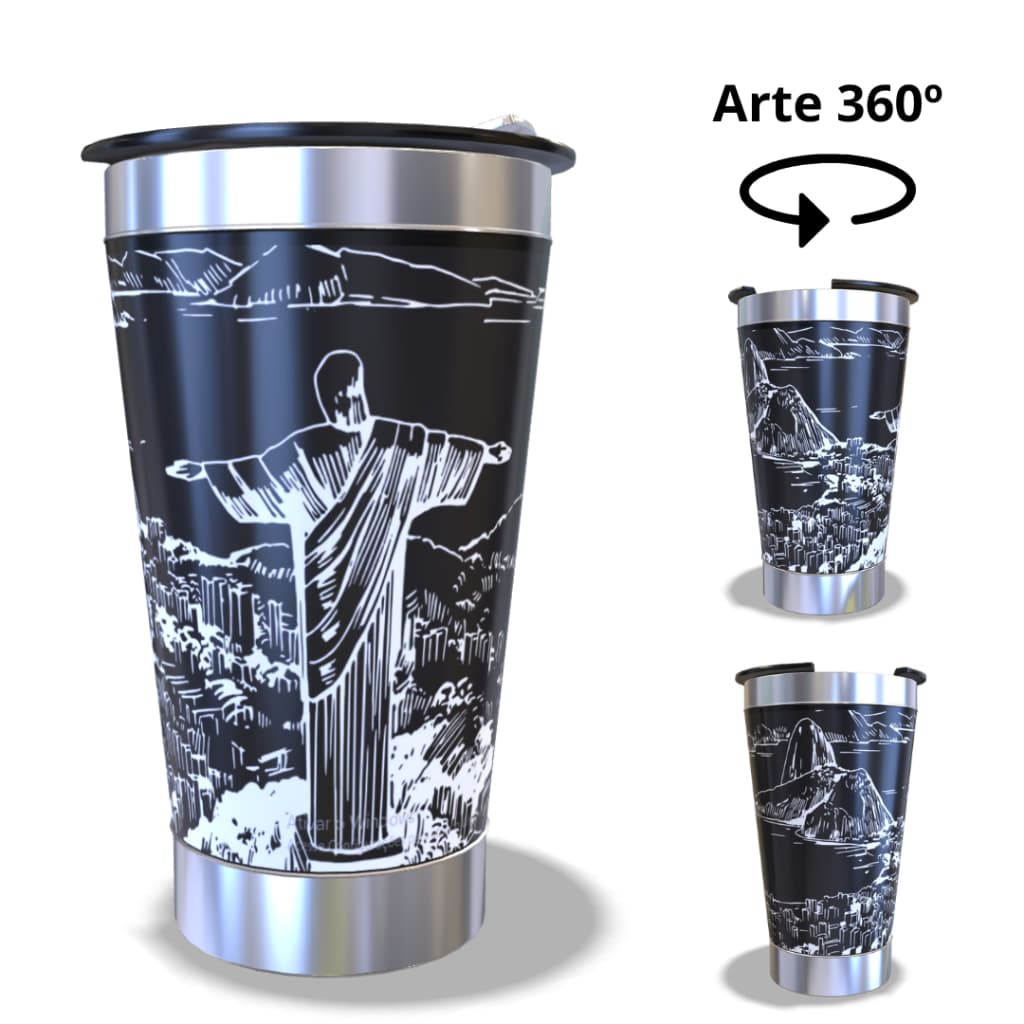 Copo Térmico 360º graus ARTE a Laser Tema: Rio de Janeiro parede dupla PRESENTE