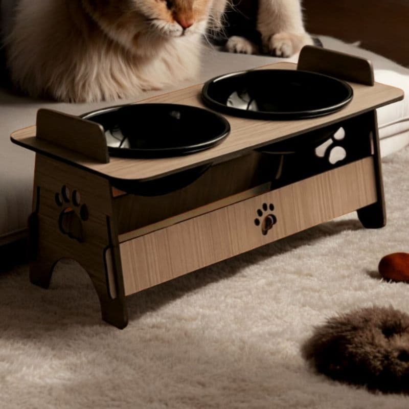 Comedouro de MDF para Cães e Gatos – Tigelas 400ml com Suporte Estiloso