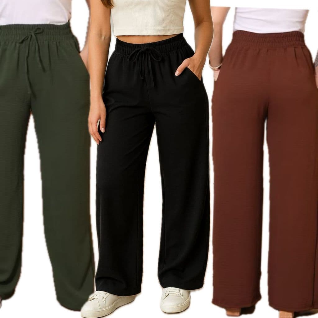 Calça Feminina Duna Pantalona Larga Cintura Alta com Bolsos Elegante Leve Confortável Nao Amassa KIT OU unidade