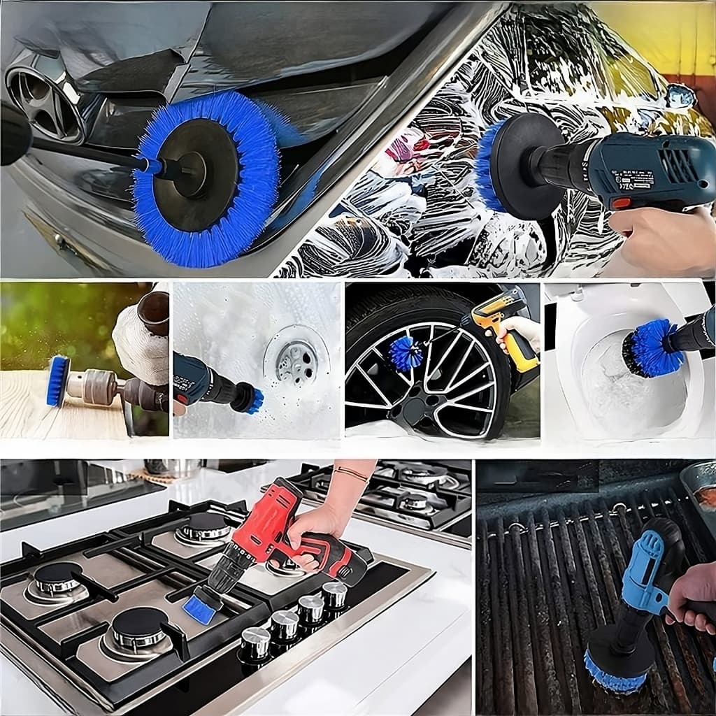 Kit 3 Escovas Rotativas Para Uso Em Furadeira/Parafusadeira Limpeza De Rodas Bancos Carpetes Tapetes