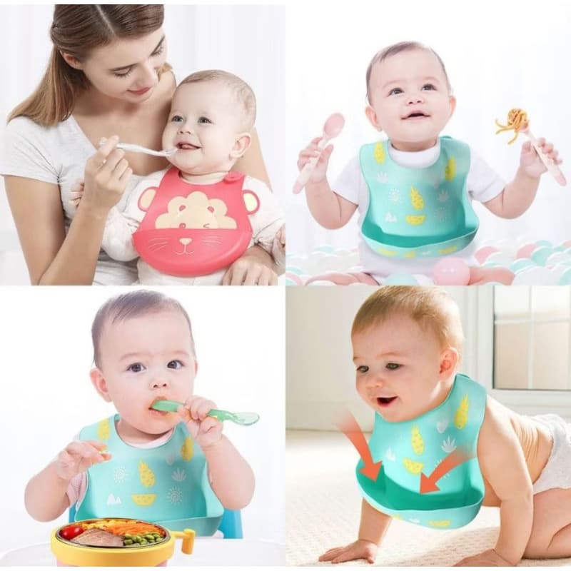 Babador Infantil de Silicone Ajustável Bebê Fofinho Acessórios Alimentação 01/03 Unidades.