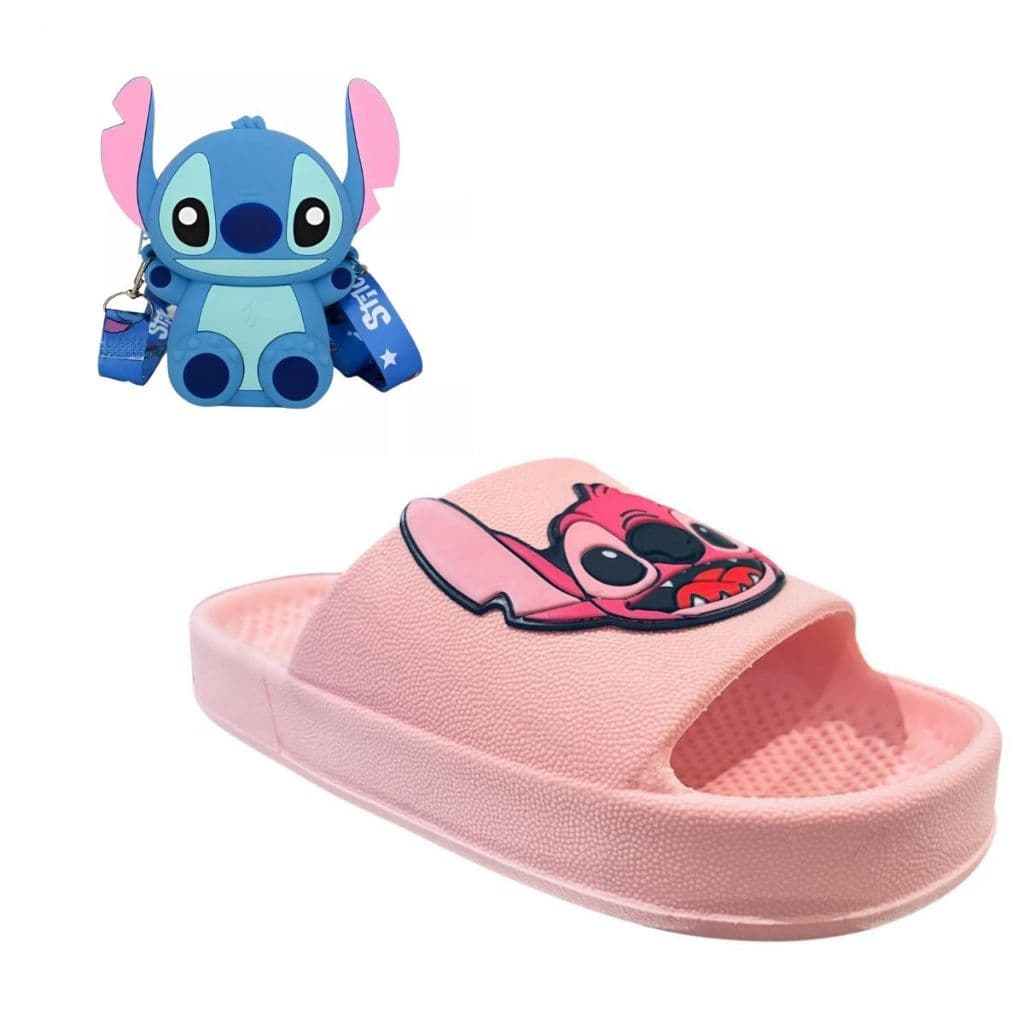 Chinelo Menina Nuvem Lilo Stitch Slide Leve Bolsa Brinde