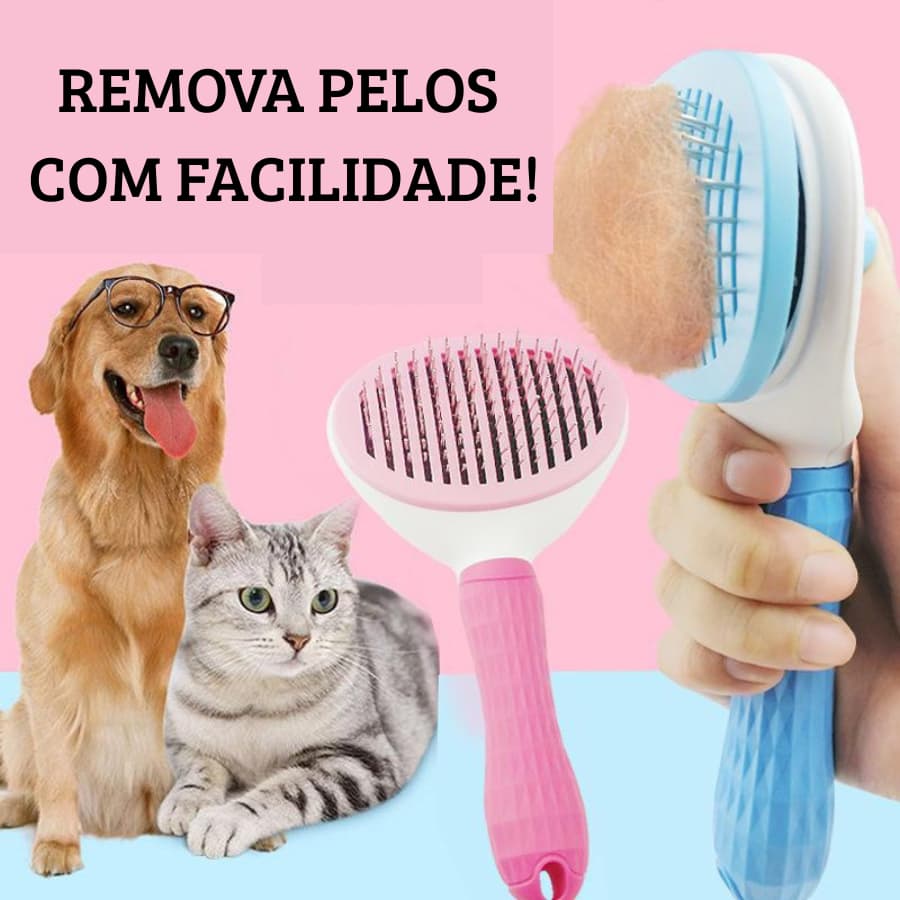 Escova Removedora Tira Pelos Para Cães e Gatos com Botão
