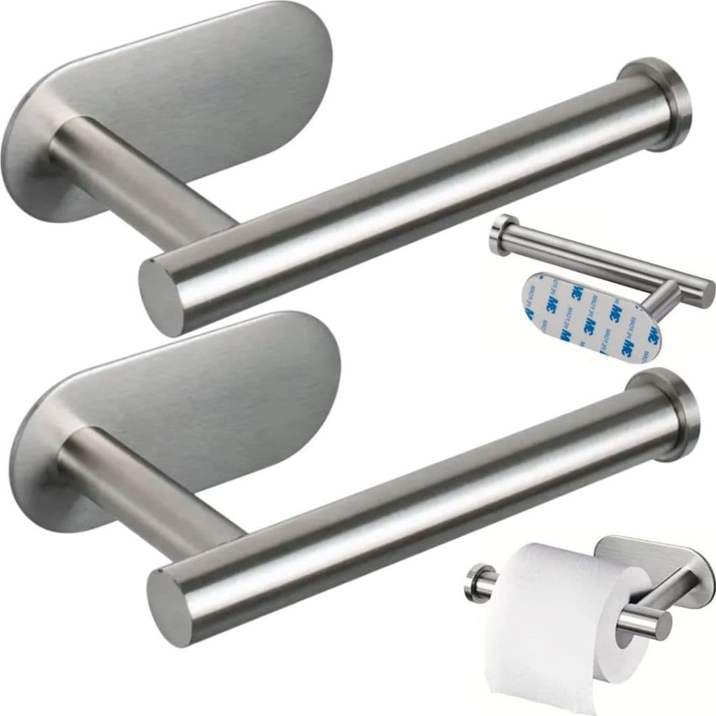 2 Suporte Porta Papel Higiênico Adesivo 3M Parede Sem Furo Inox Banheiro Armário Fácil Instação