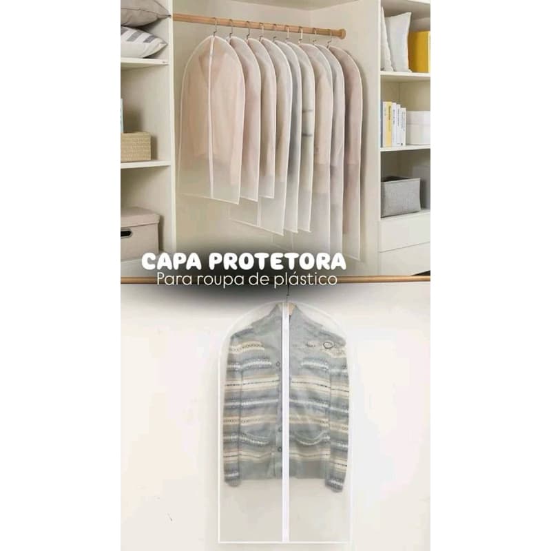Kit Capa Protetora Organizadora Para Roupas Ternos impermeável com Zíper Anti Poeira insetos para Guarda Roupa