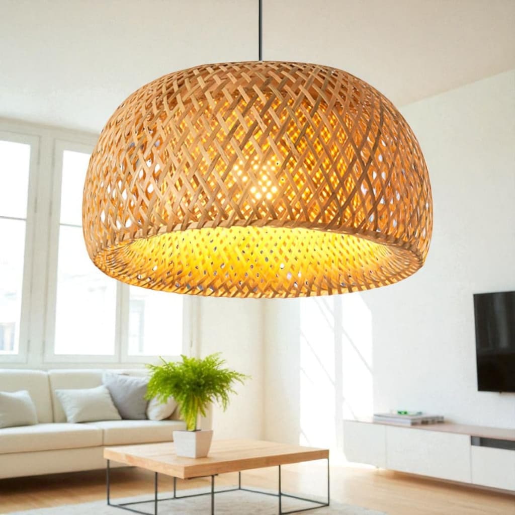 Luminária de Teto Lustre Pendente Bambu Malibu Rústico 35cm Trançado Artesanal Sala Cozinha Varanda