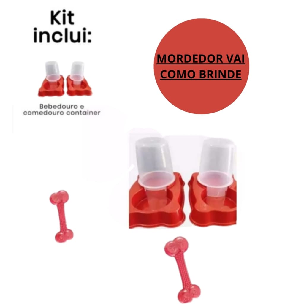 kit Comedouro e Bebedouro container + Osso massageador para cães DE BRINDE