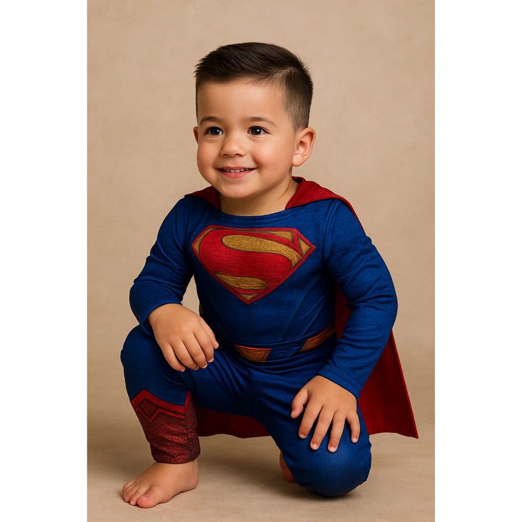 Promoção Roupa Fantasia Infantil Superman Menino com Enchimento e Máscara Liga da Justiça