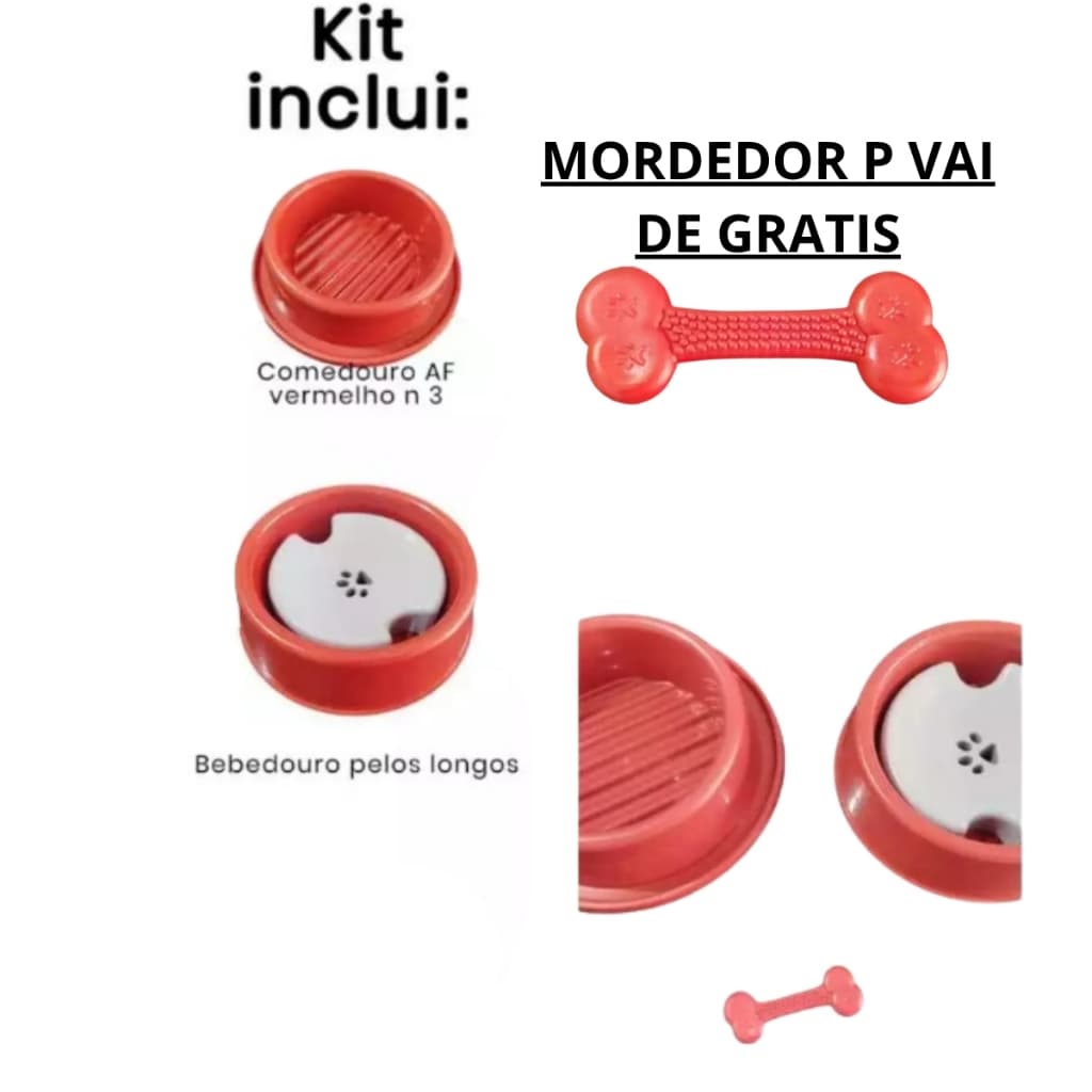 Kit Bebedouro pelos longos + Comedouro anti formiga + osso massageador QUE VAI BRINDE