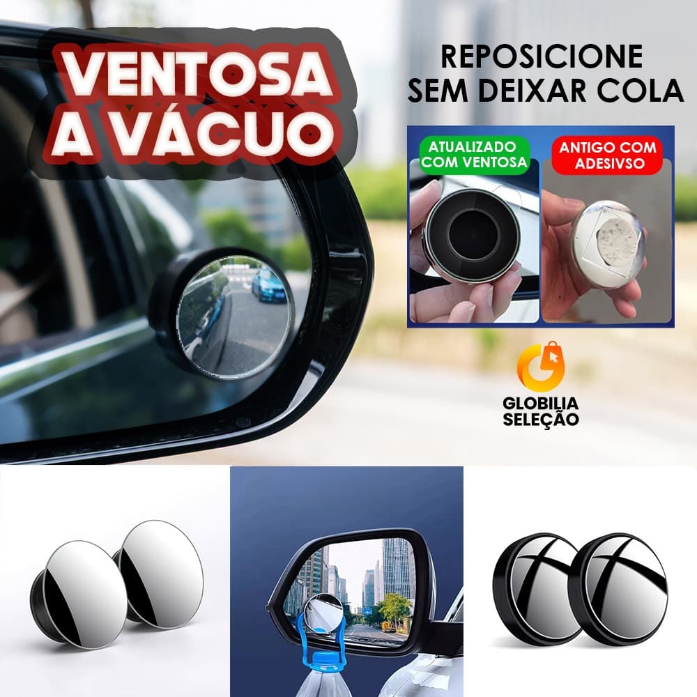 Par Ventosa a Vácuo Espelho Retrovisor Convexo Moto Carro Elimina Ponto Cego Vidro 5cm Olho de Peixe FQC1001