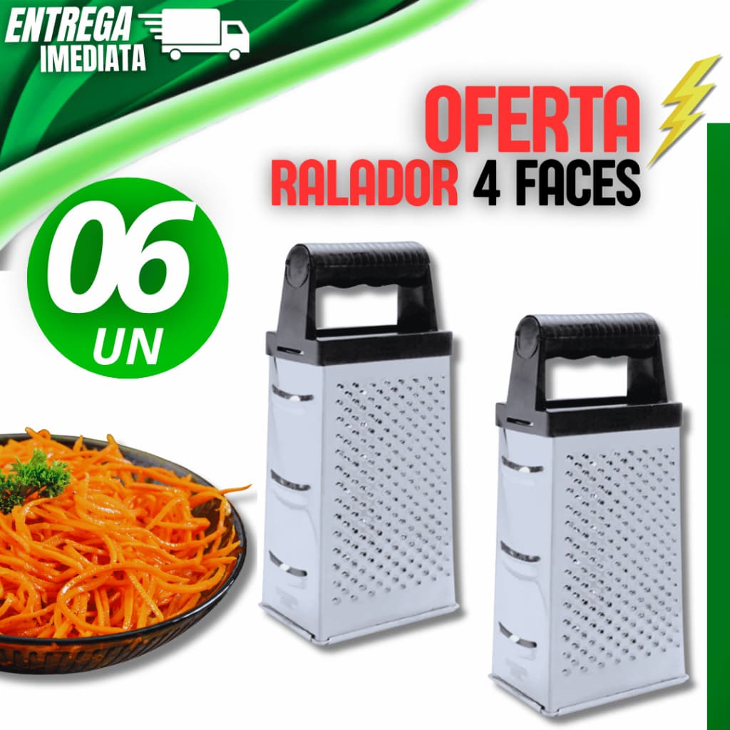 Conjunto Kit 06 Peças Ralador Legumes Aço Inox 24cm 4 Faces Cozinha Resistente Cortador Descascador