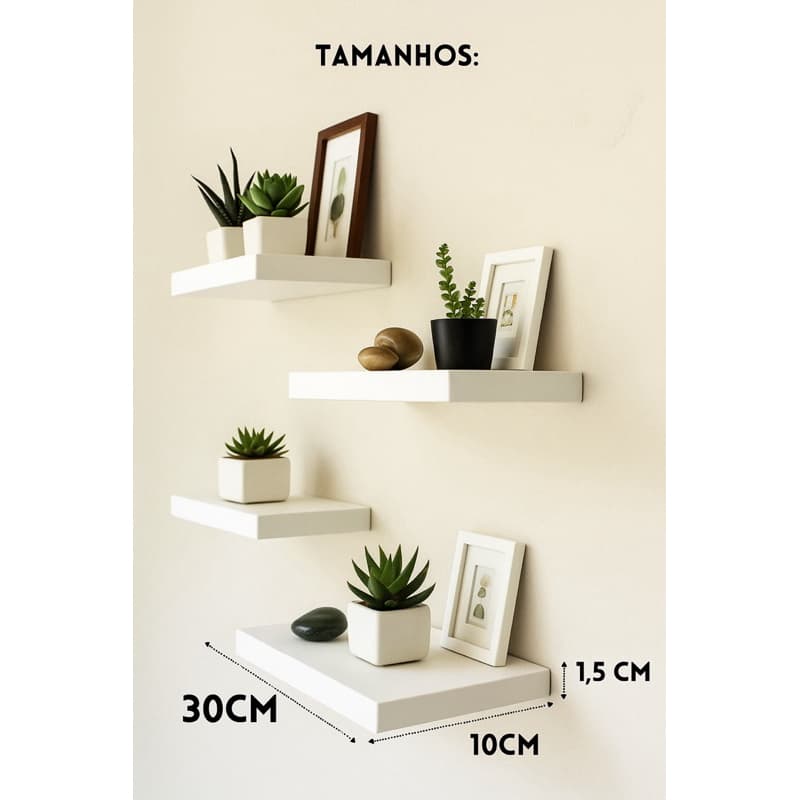 Kit 4 Prateleiras MDF 30cm – Vai Montada + Cantoneiras e Parafusos
