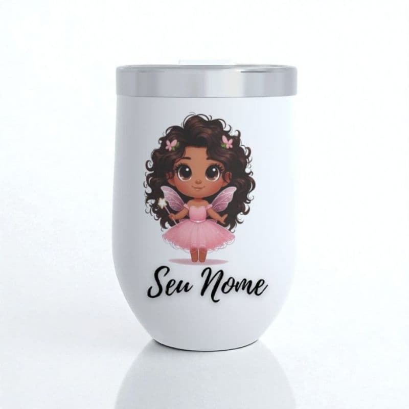 Copo Térmico Cuia Infantil Personalizado Com Nome Princesas – Inox 350ml com Tampa Anti Vazamento