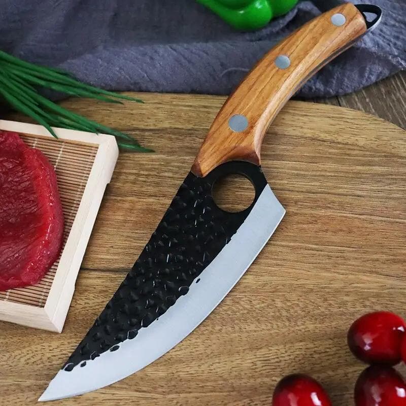 Faca Damasco Inox 27cm Bainha Cabo de Madeira Ideal Culinária Cozinha Profissional Gourmet Afiada
