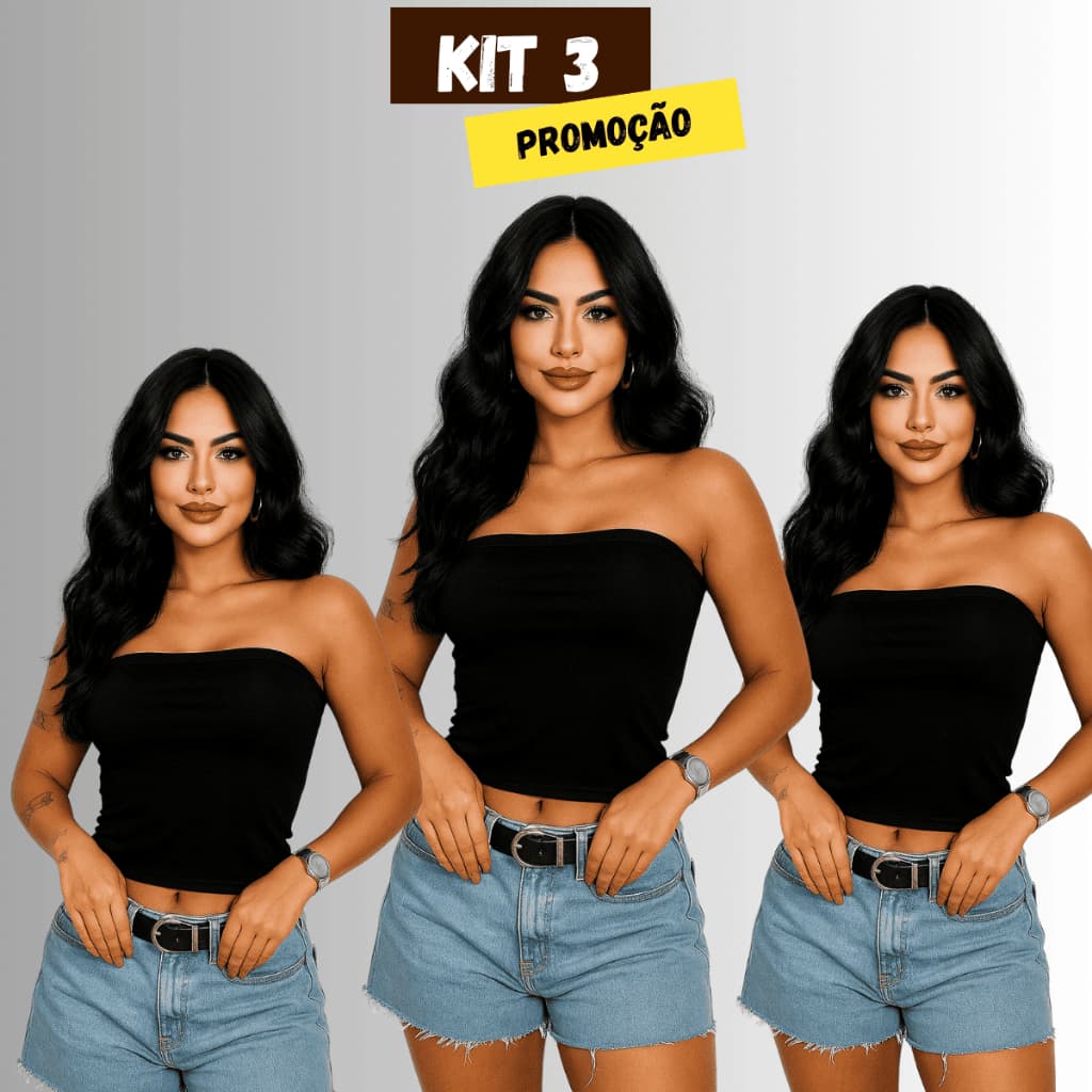 KIT 3 Top Tube Cropped Faixa Tomara que Caia Feminino Anaruga com Forro Confortável e na Moda