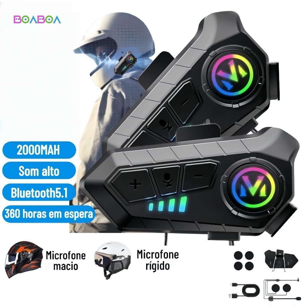 Fone de Ouvido de Capacete Moto Bluetrooth Controle De Voz Y10 IPX6 à prova d'água Intercom