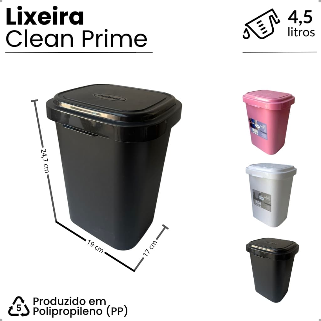 Lixeira Clean Premium 4,5L – Design Elegante com Aro Oculto Para Sacolas