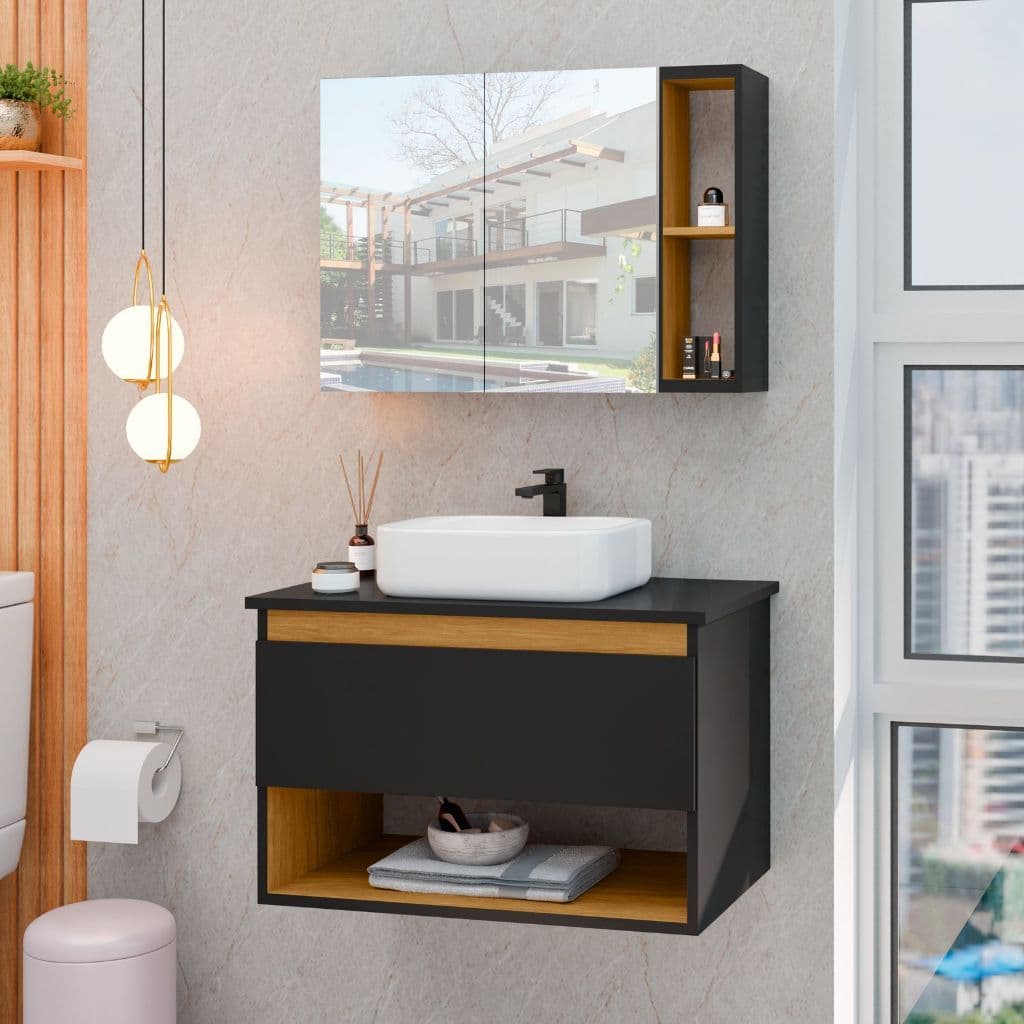 Conjunto Gabinete de Banheiro Completo com Espelheira e Cuba Florence Cores