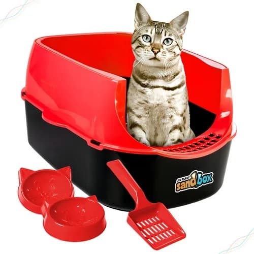 Caixa De Areia Para Gatos Banheiro Sanitário Furba Com Pá Comedouro Completa