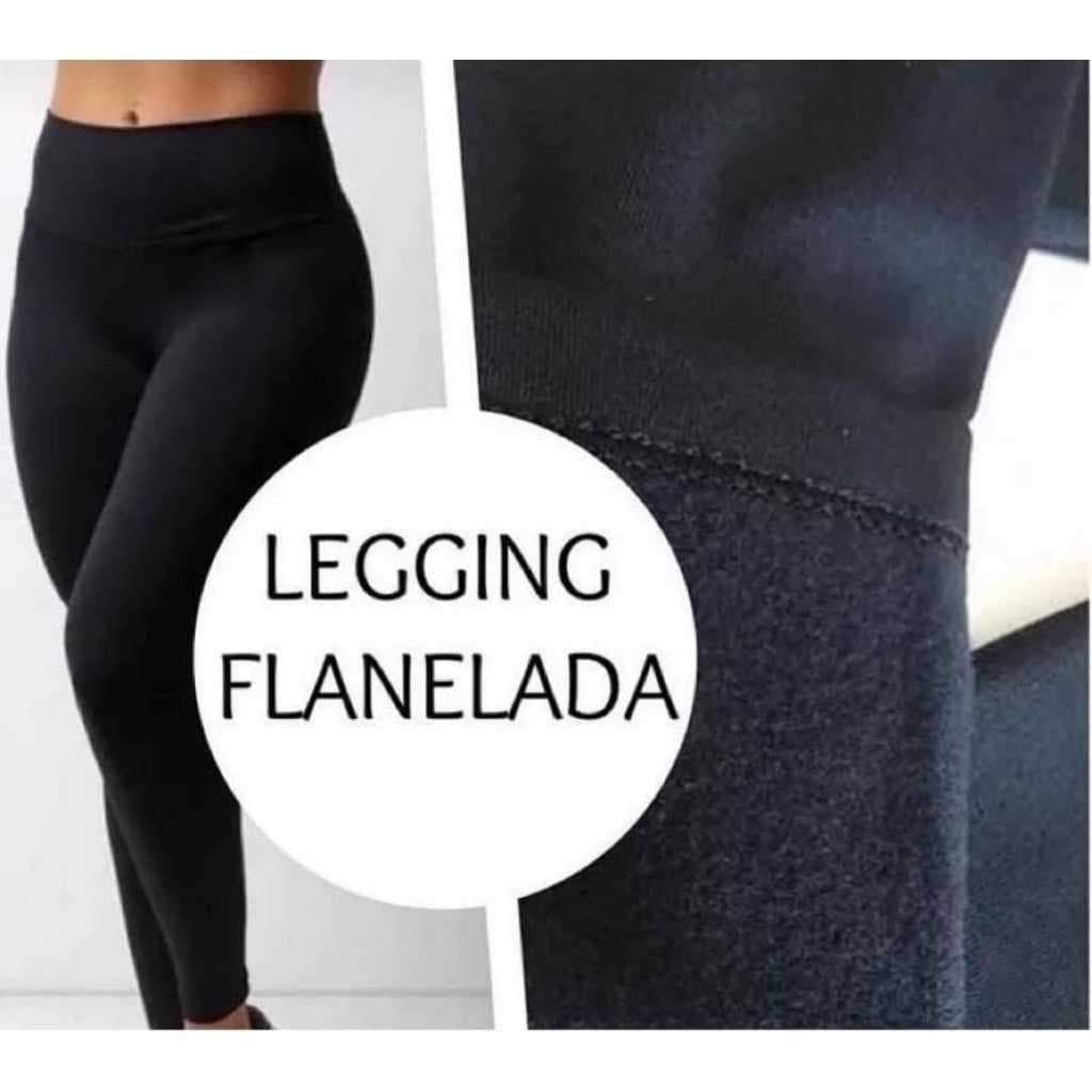 Calça Legging Básica Suplex Flanelado Cintura Alta Moda Feninina