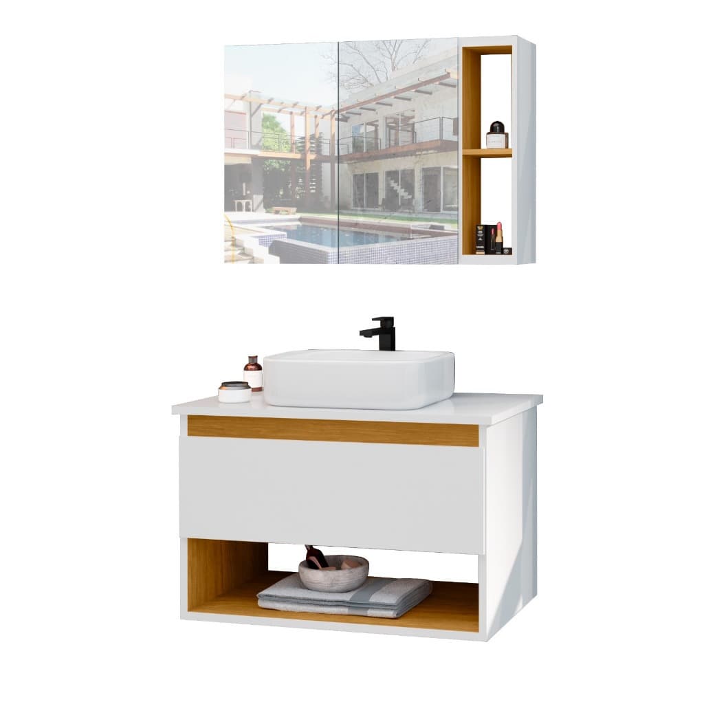 Conjunto Completo Gabinete de Banheiro com Espelheira + Cuba Florence varias Cores
