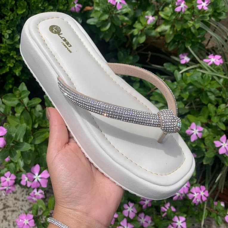 Chinelo Papete Feminino com Tira de Strass Original Sandália de Nó Confortável para o Fim de Ano