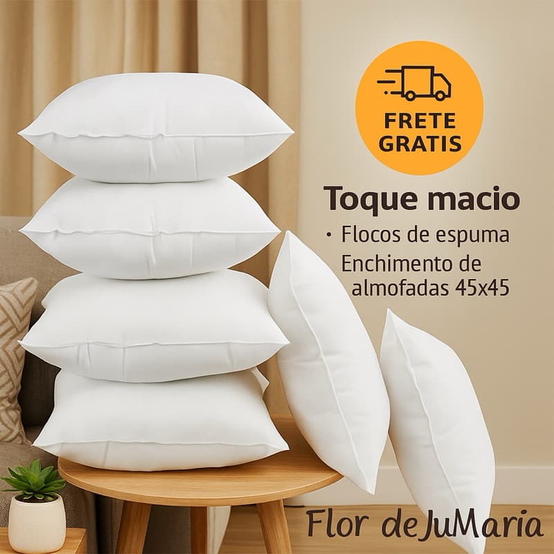 Kit 5 Refil de Almofadas 45 cm x 45 cm de Fibra Ecológica Ótimo Custo Beneficio - ENVIO IMEDIATO