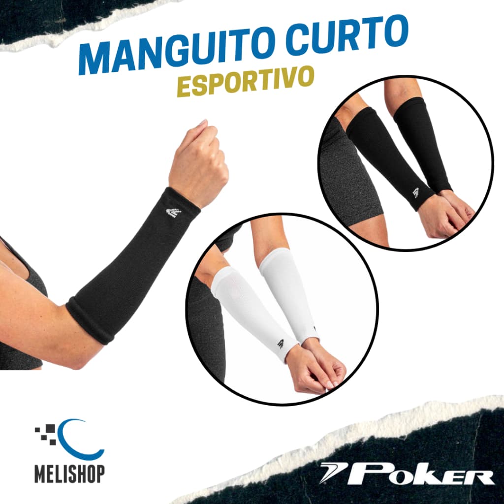 Manguito Curto Poker para Esportes Vôlei Corrida Protetor de Antebraço 24,5x8cm Par