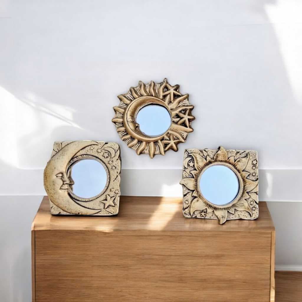 Espelhos sol, lua e estrelas, Modelo de Decoração Zen, Decoração sol e lua
