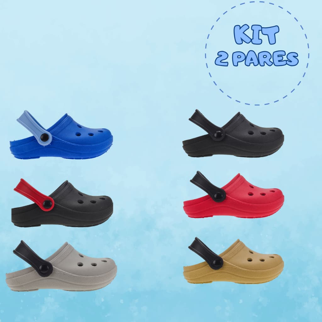 Kits 2 Pares Babuche Sandália Infantil Meninos Básico Cores Leve Macio Antiderrapante Confortável