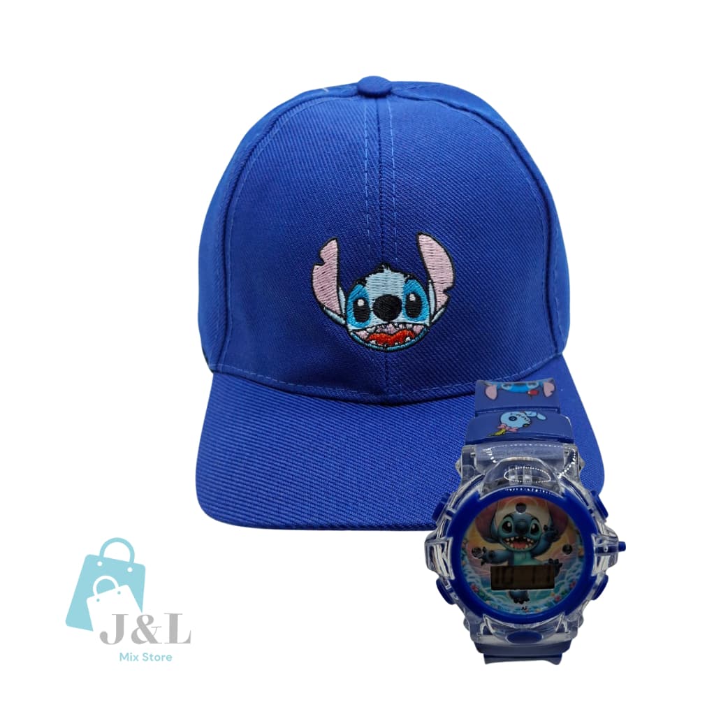 Kit Boné Infantil Stitch e Relógio com luz de Led e Som Meninos meninas