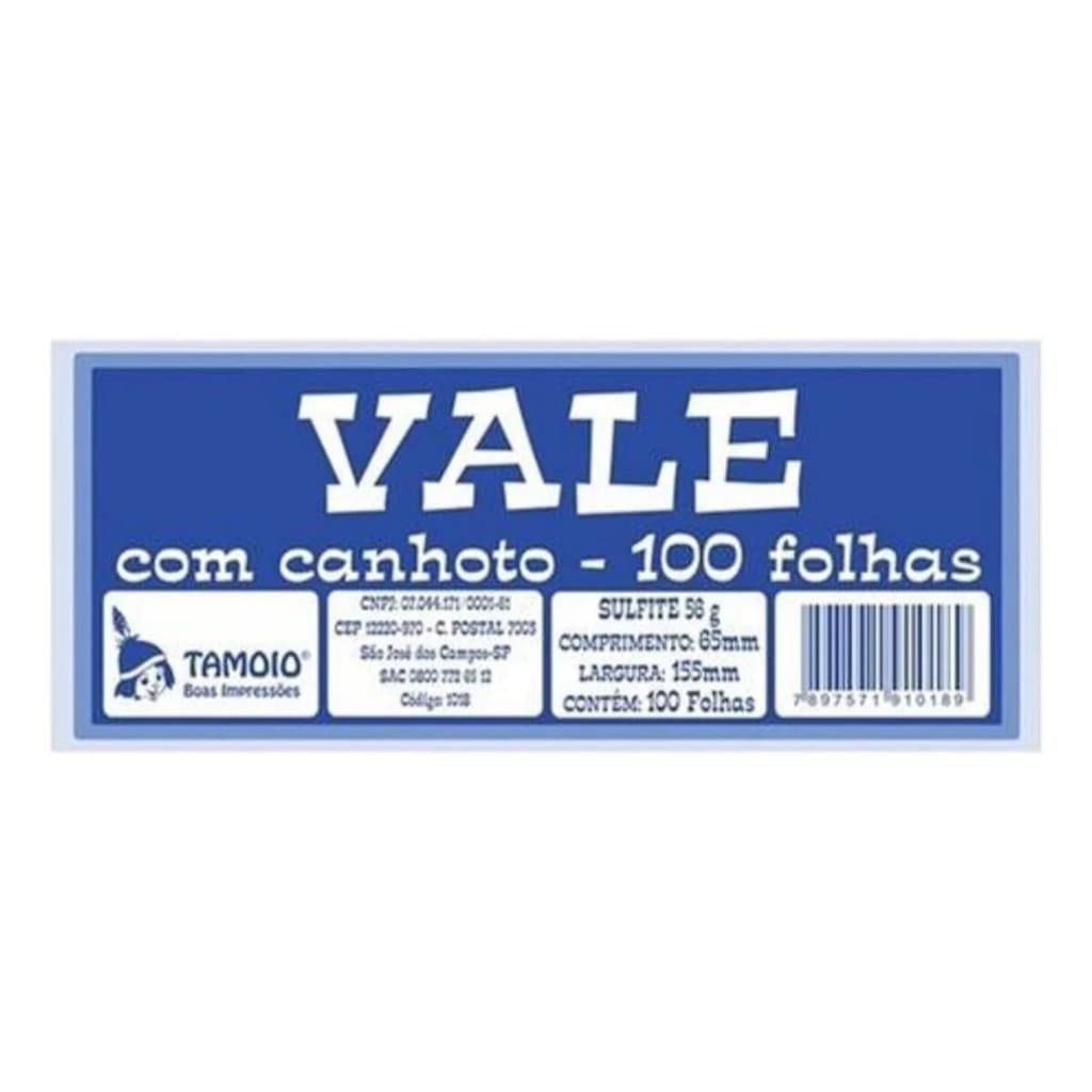 Vale Com Canhoto 100 Folhas Tamoio kit com 5 blocos