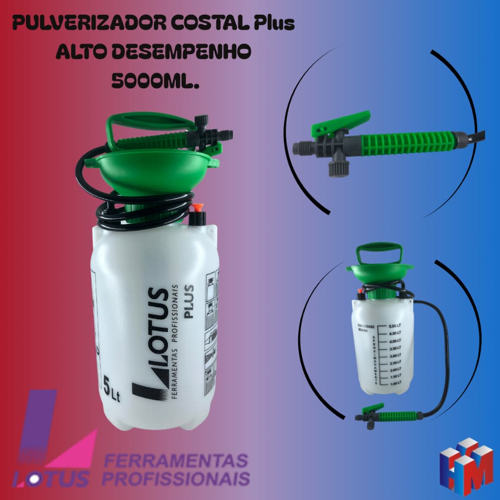 Pulverizador Costal Manual 5L Alto Desempenho Compressão Prévia Jardim Agricultura Lotus